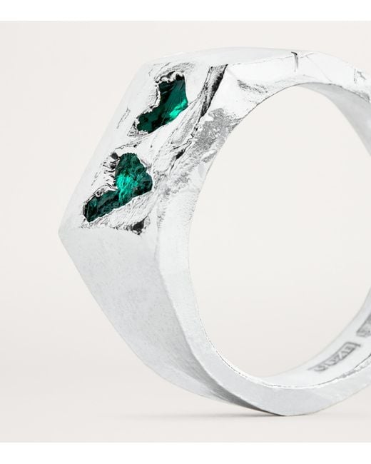 The Ouze Metallic Sterling And Emerald Signet Ring for men