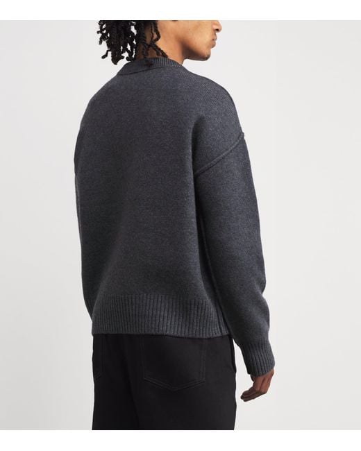 AMI Blue Wool Logo Sweater for men