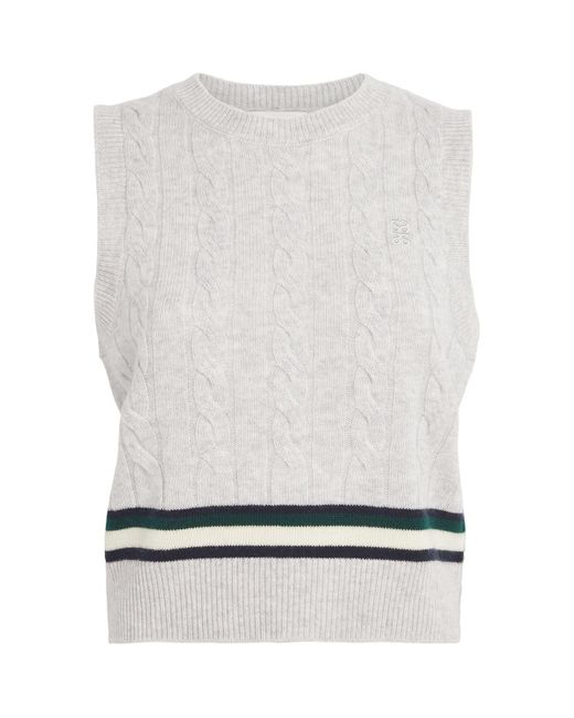 Sandro White Wool-Cashmere Cable-Knit Sweater Vest