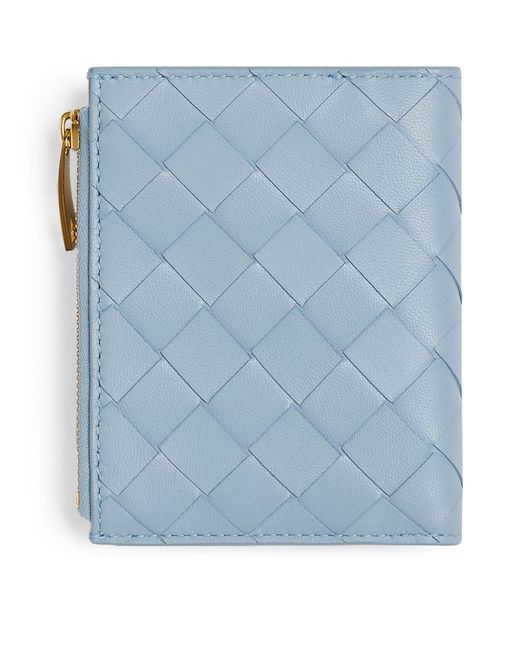 Bottega Veneta Blue Leather-canvas Intreccio Zip Wallet