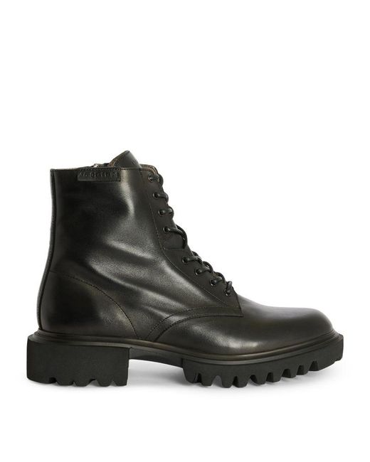 AllSaints Black Vaughan Logo-Embossed Lace-Up Leather Ankle Boots for men