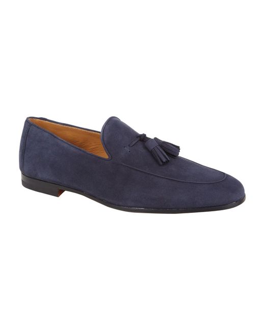 Magnanni Shoes Blue Suede Tassel Loafers for men