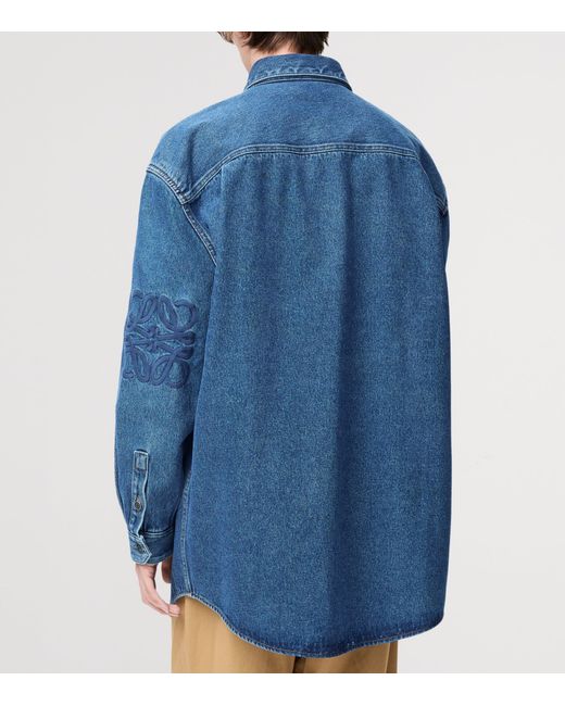 Loewe Blue Anagram-Embroidery Long-Sleeves Denim Overshirt for men
