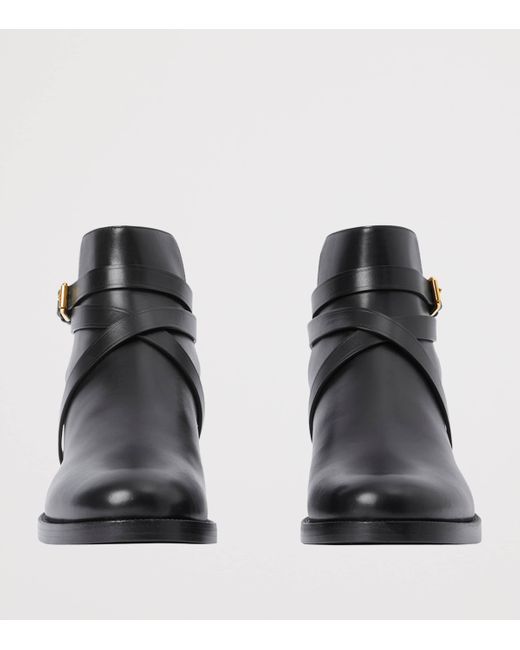 Burberry Black Check And Leather Ankle Boots