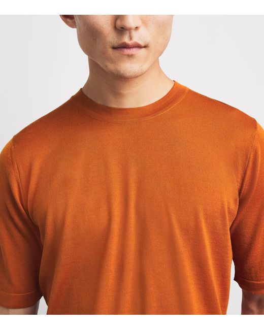FIORONI CASHMERE Orange Virgin Wool T-Shirt for men