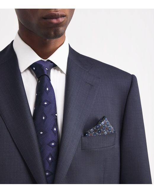 Giorgio Armani Blue Silk Monogram Pocket Square for men