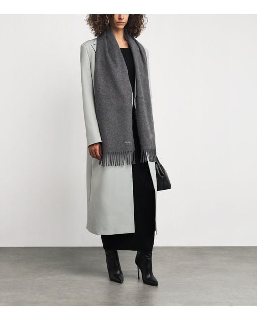 Max Mara Gray Wool Fringe Scarf