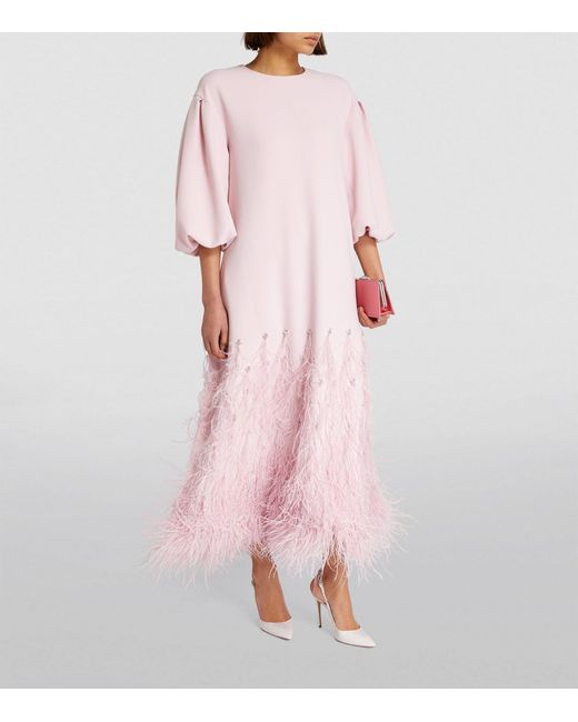 Huishan Zhang Pink Feather-trim Embellished Tilda Dress