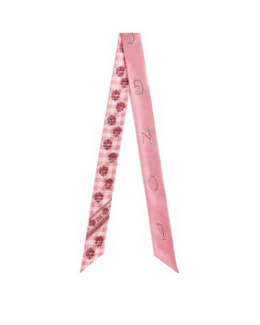 Longchamp Pink Silk Floral Le Pliage Twilly