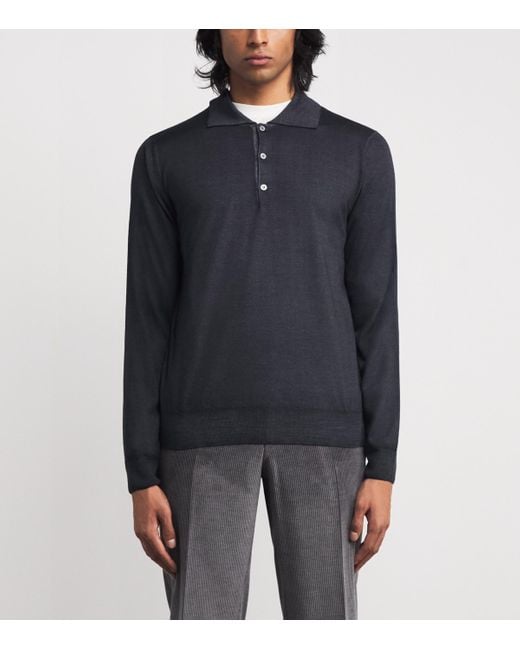 Canali Blue Wool-Silk Polo Sweater for men