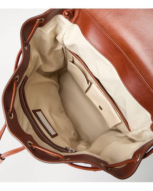 Brunello Cucinelli Brown Leather Woven Backpack for men