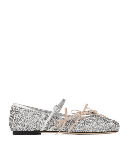 Jimmy Choo White Loli Glitter Ballerina Flats