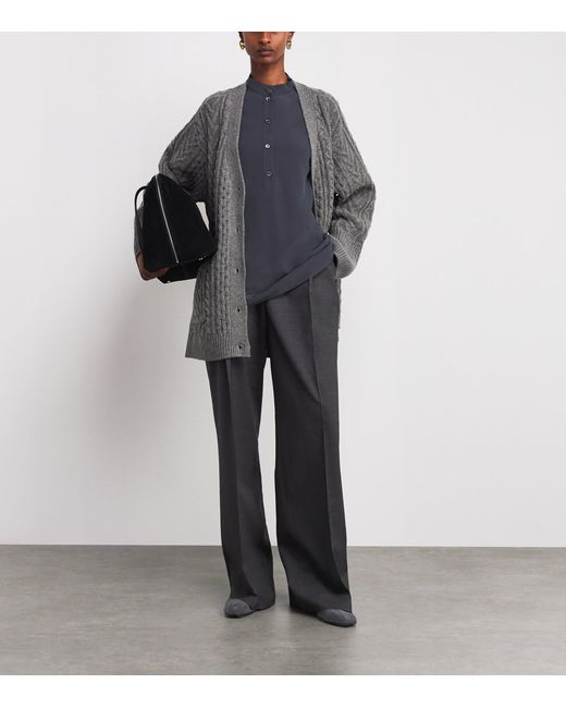 Eleventy Blue Silk Button-Up Tunic Shirt