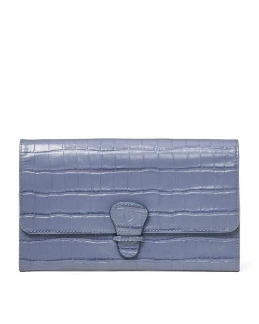 Aspinal Blue Croc-Embossed Leather Classic Travel Wallet