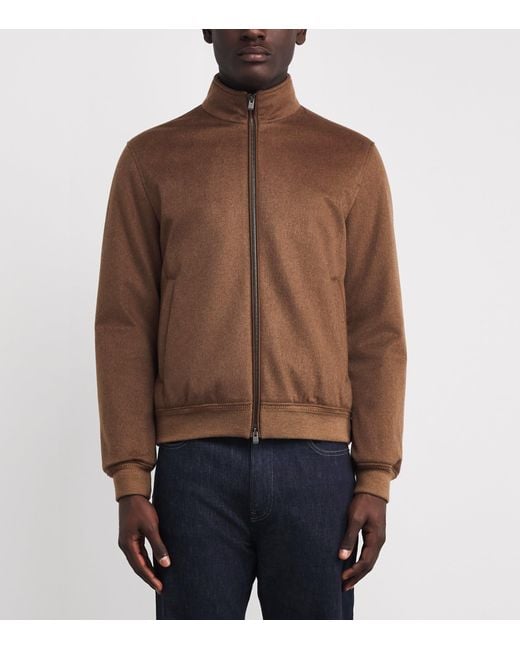Agnona Brown Cashmere High-Neck Bomber Jacket for men