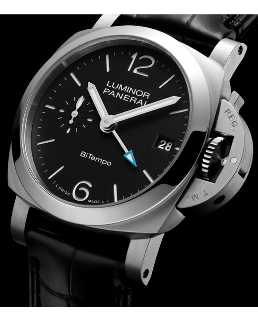 Panerai Black Stainless Steel Luminor Quaranta Bitempo Watch 40mm for men