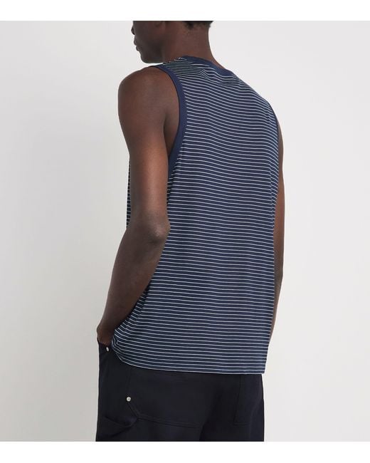 AMI Blue Cotton Stripe Ami De Coeur Tank Top for men