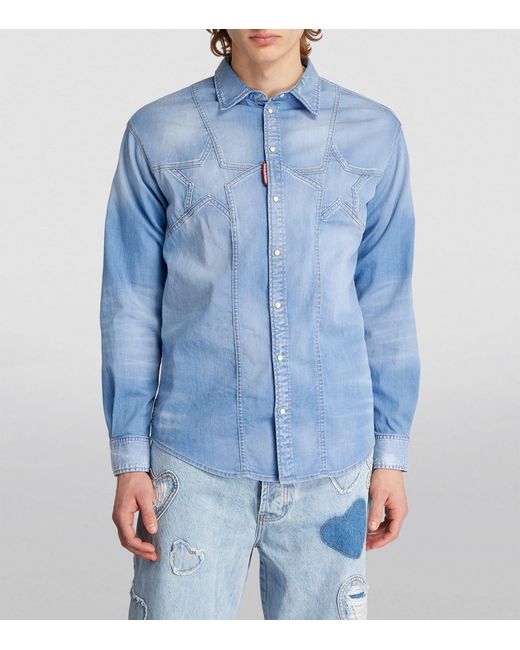 DSquared² Blue Star-chest Denim Shirt for men