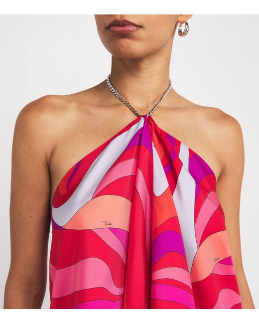 PUCCI Silk Marmo Print Asymmetric Midi Dress in Pink | Lyst
