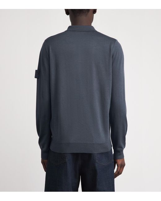 Stone Island Blue Virgin Wool Ghost Polo Sweater for men