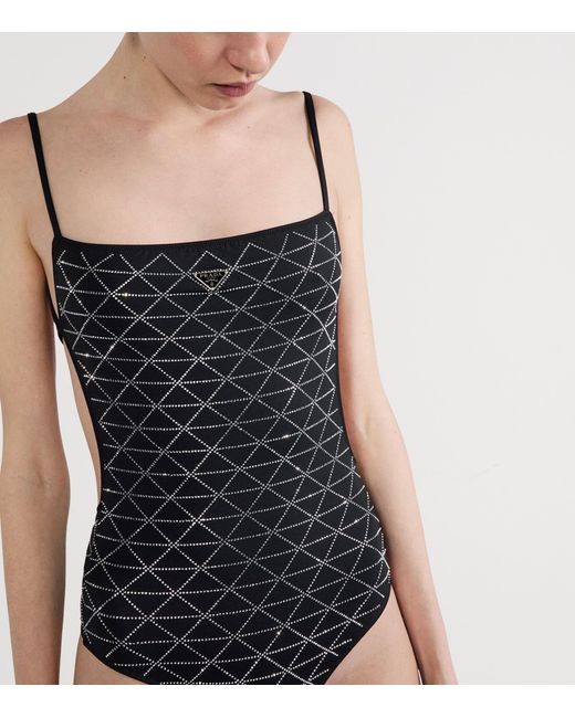 Prada Black Rhinestone-Embellished Swimsuit