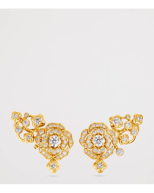Chanel Metallic And Diamonds Bouton De Camélia Crawling Earrings