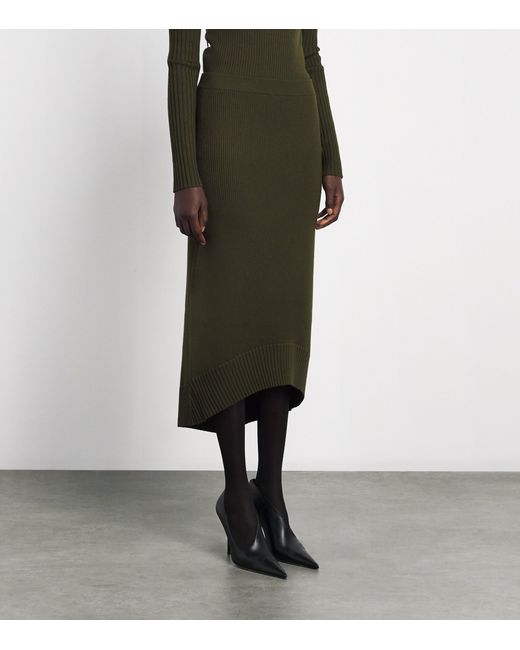 Victoria Beckham Green Merino Wool-Blend Ribbed Midi Skirt