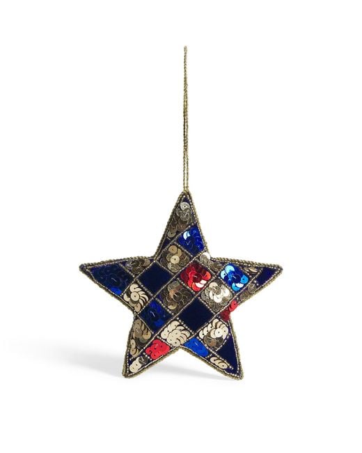 Harrods Blue Sequinned Star Tree Decoration