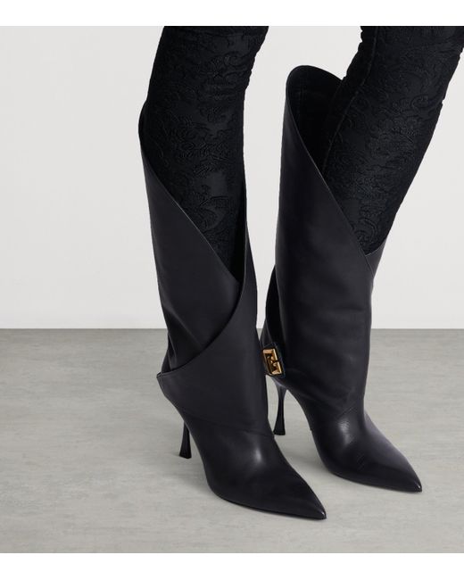 Balmain Black Leather Twist Heel Boots 95