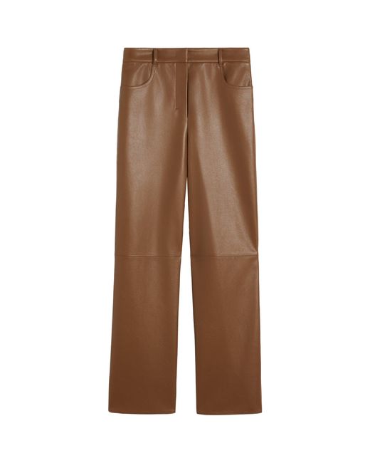 Max Mara Brown Faux Leather Wide-Leg Trousers