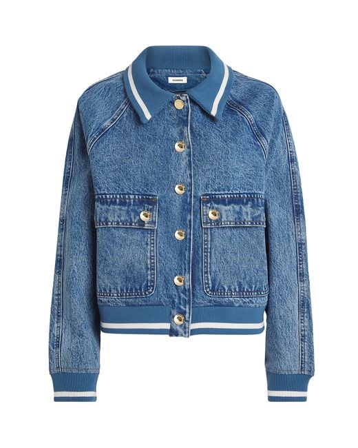 Sandro Blue Rib-Trim Denim Jacket