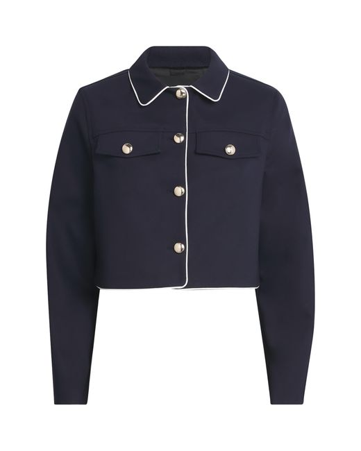 Maje Blue Cotton-Blend Cropped Jacket