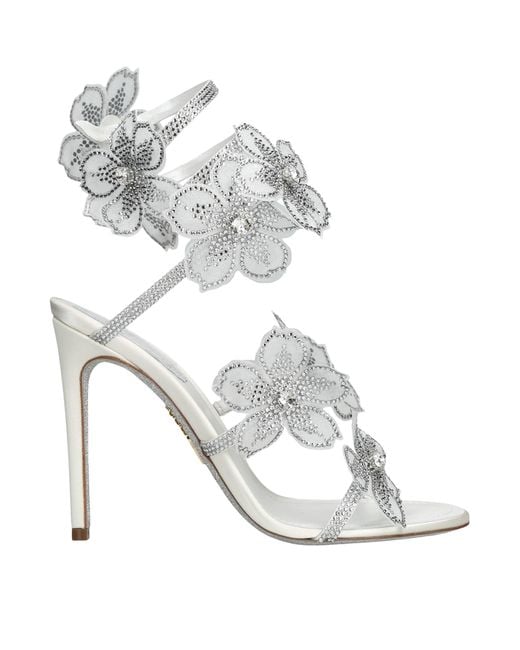 Rene Caovilla White Satin Floral Cleo Sandals 105