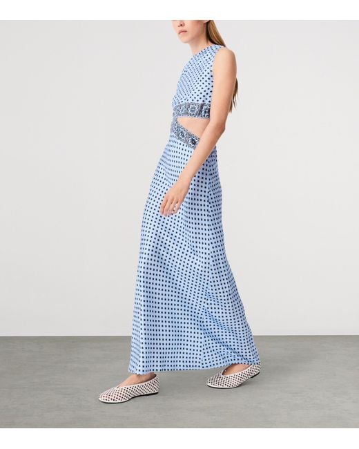 Maje Blue Silk Cut-Out Maxi Dress