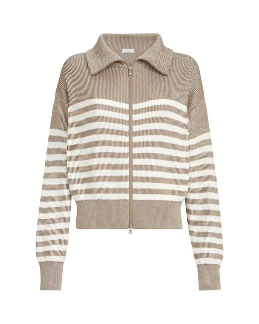 Brunello Cucinelli Multicolor Rib-Knit Stripe Cardigan