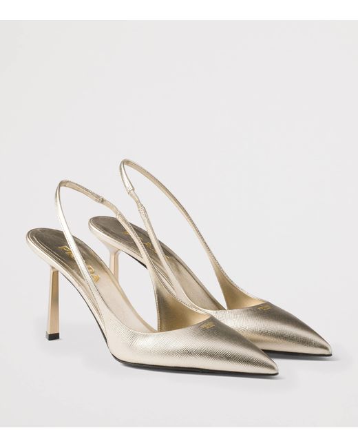 Prada White Saffiano Leather Slingback Heels 75