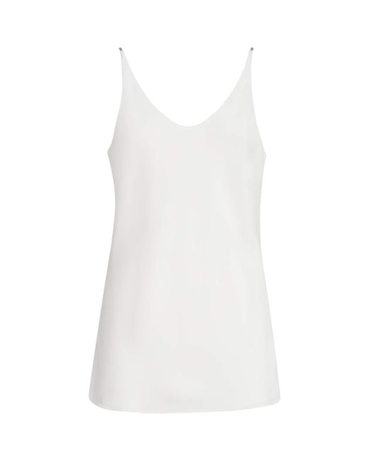 Brunello Cucinelli White Sable Silk Crepe Tank Top