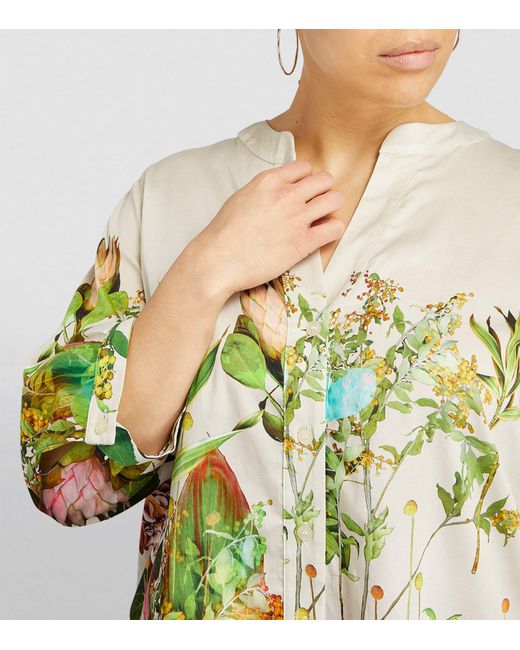 Marina Rinaldi Green Cotton Floral Tunic Top
