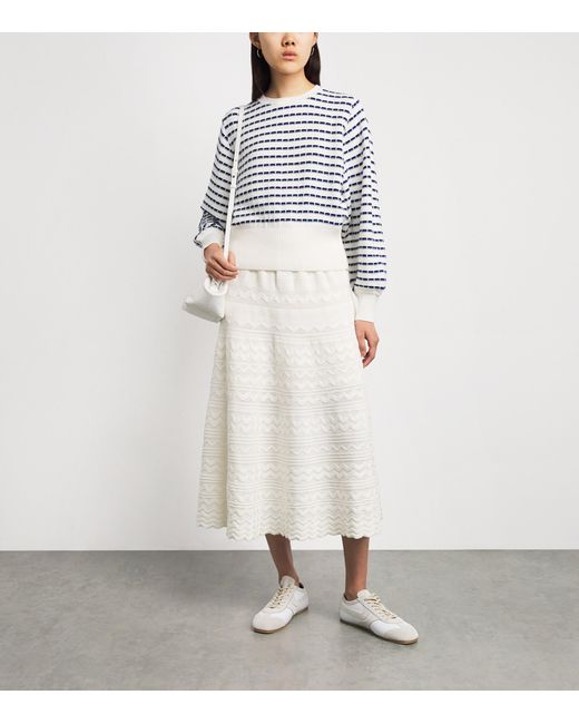 Molli White Cotton Crochet Midi Skirt