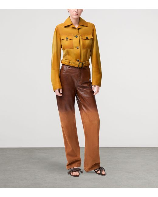 Loewe Yellow Notched-Collar Cropped Leather Jacket