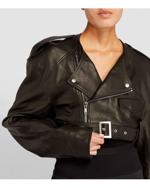 Rick Owens Black Leather Cropped Giacca Jacket