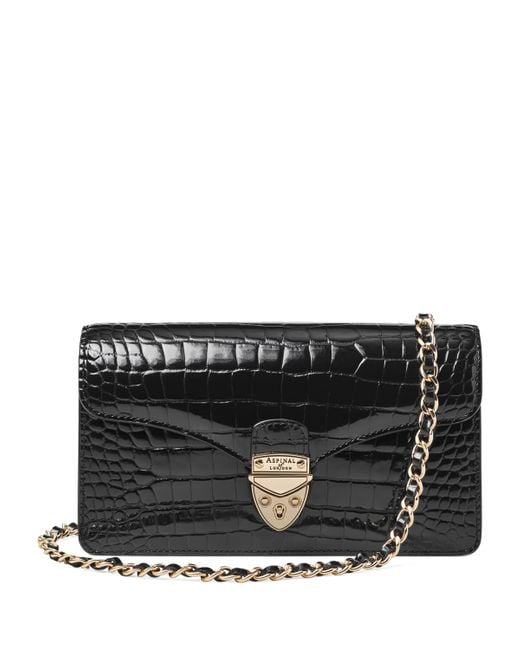 Aspinal Black Croc-Embossed Leather Mayfair 2 Clutch Bag