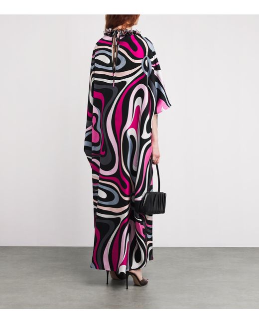 Emilio Pucci Multicolor Silk Embellished Marmo Kaftan