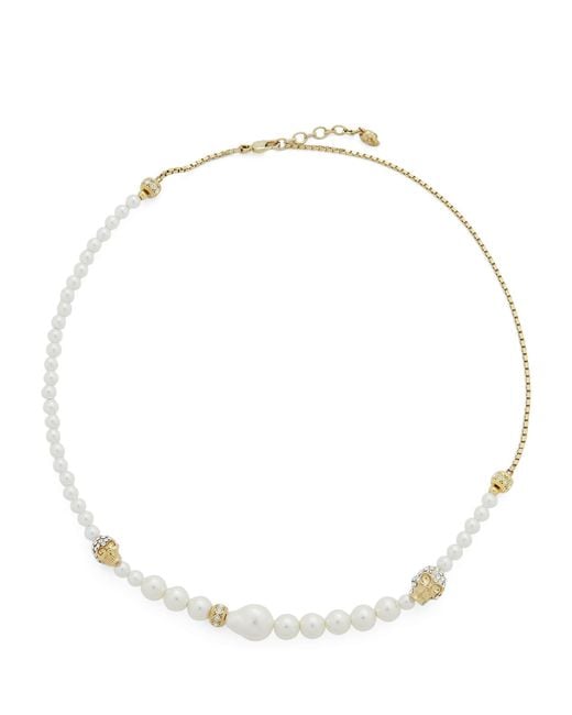 McQueen Metallic Faux Pearl And Skull Necklace for men