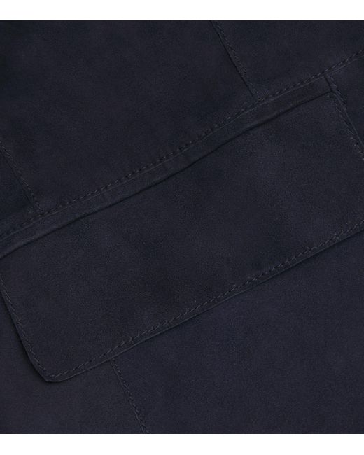 Giorgio Armani Blue Suede Funnel-Neck Jacket for men