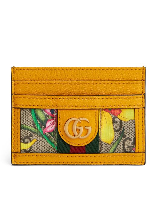 Gucci Ophidia GG Flora Leather Card Holder in Yellow Lyst