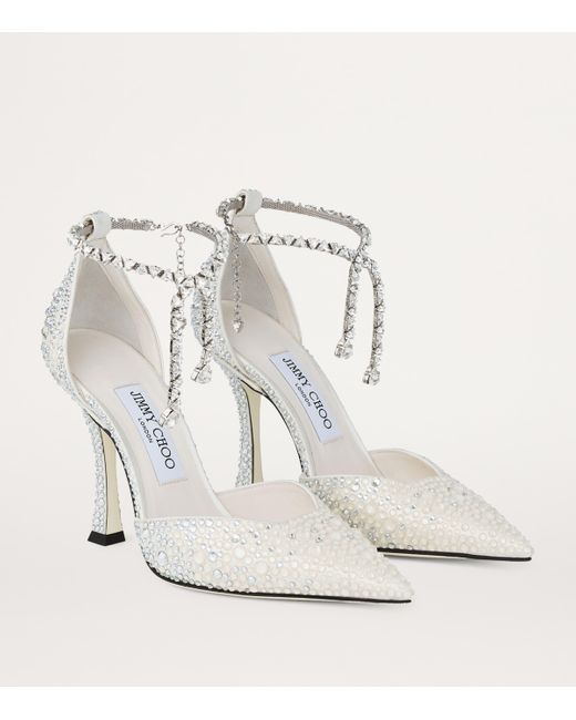 Jimmy Choo White Stevie 100 Embellished Pumps