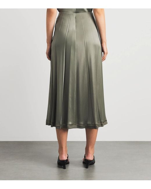 Vince Gray Satin Pleated Midi Skirt
