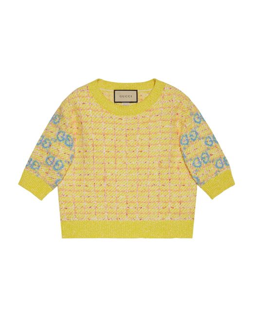 Gucci Yellow Cropped Check Gg Sweater