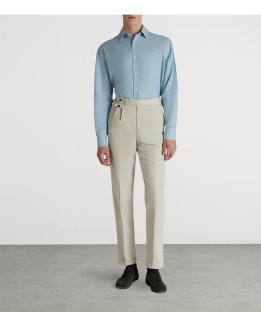 Dunhill Blue Cotton-Cashmere Oxford Shirt for men